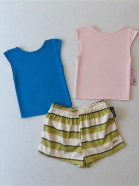 Target Women Blue and Pink Tank Tops with Olive Striped Shorts